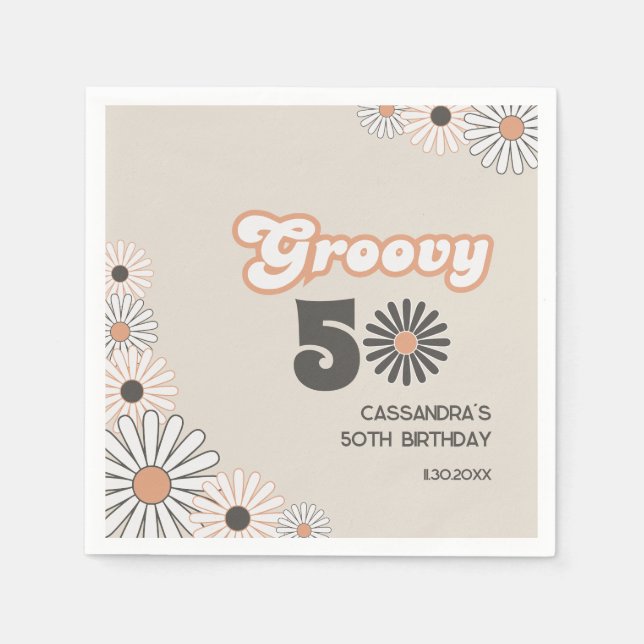 Servilleta De Papel Retro Daisy Boho Terracotta Natural 50th Birthday (Anverso)