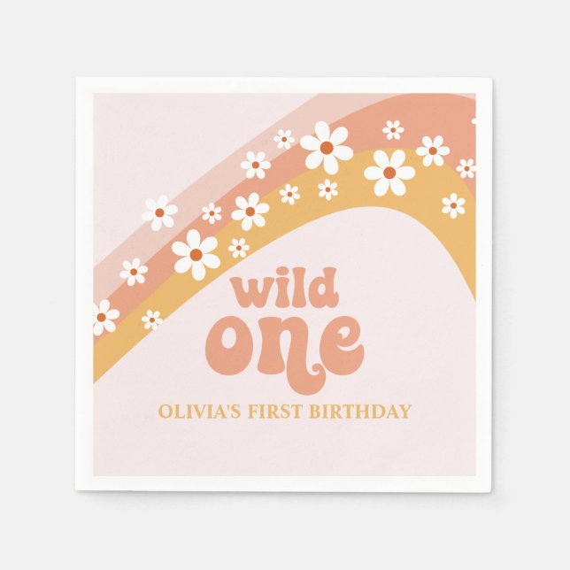 Servilleta De Papel Retro Daisy Boho Wild One Rainbow Napkins (Anverso)