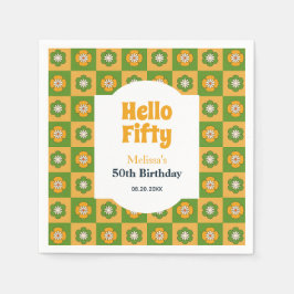 Servilleta De Papel Retro Daisy Flower Checkered Hola Cincuenta Cumple