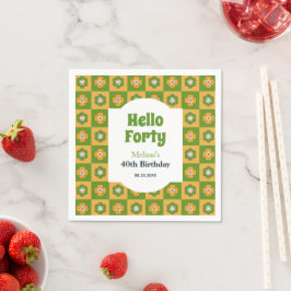 Servilleta De Papel Retro Daisy Flower Checkered Hola Cuarenta Cumplea