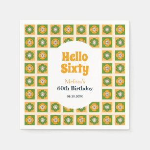 Servilleta De Papel Retro Daisy Flower Checkered Hola Sesenta cumpleañ