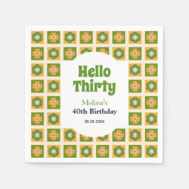 Servilleta De Papel Retro Daisy Flower Checkered Hola Treinta Cumpleañ