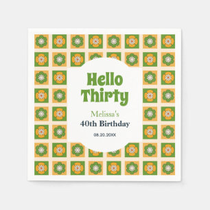Servilleta De Papel Retro Daisy Flower Checkered Hola Treinta Cumpleañ