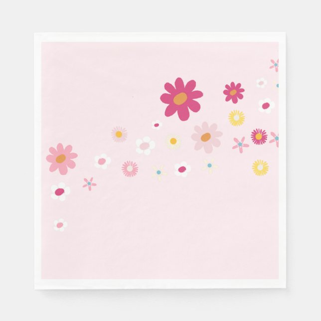 Servilleta De Papel Retro Daisy Groovy ducha de novia rosa (Anverso)