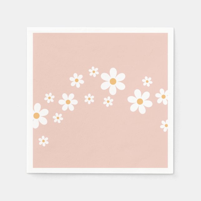 Servilleta De Papel Retro Daisy Groovy Rosa floral (Anverso)
