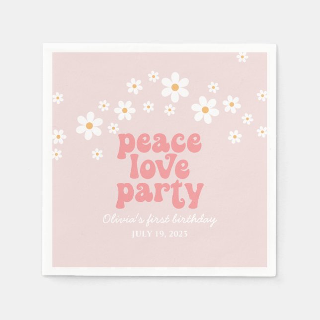 Servilleta De Papel Retro Daisy Peace Love Fiesta Cumpleaños (Anverso)