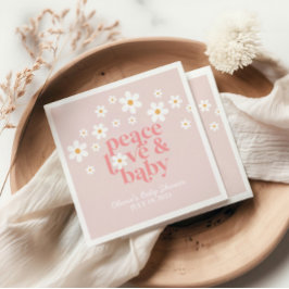 Servilleta De Papel Retro Daisy Pink Boho Peace Love Baby Shower