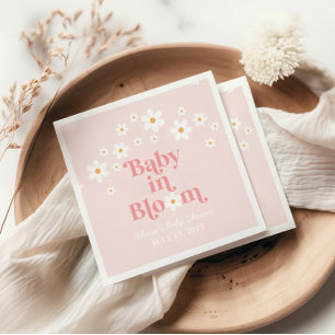 Servilleta De Papel Retro Daisy Rosa ducha de bebé boho