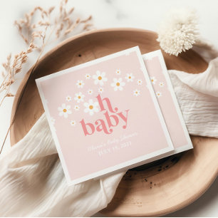 Servilleta De Papel Retro Daisy Rosa ducha de bebé boho