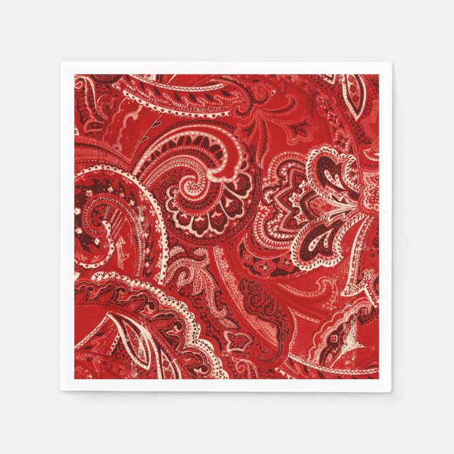 Servilleta De Papel Retro de Moda del Boho Rojo Hippy Paisley Bandanna (Anverso)