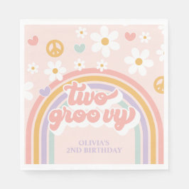 Servilleta De Papel Retro Dos Chica Groovy Arcoíris Cumpleaños 2