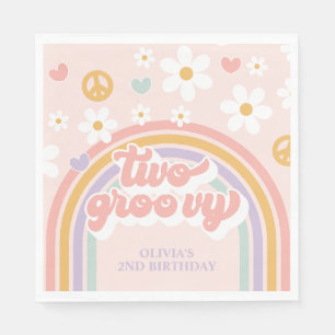 Servilleta De Papel Retro Dos Chica Groovy Arcoíris Cumpleaños 2