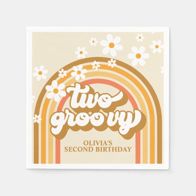 Servilleta De Papel Retro Dos GroovY Arcoíris Marrón Naranja Cumpleaño (Anverso)