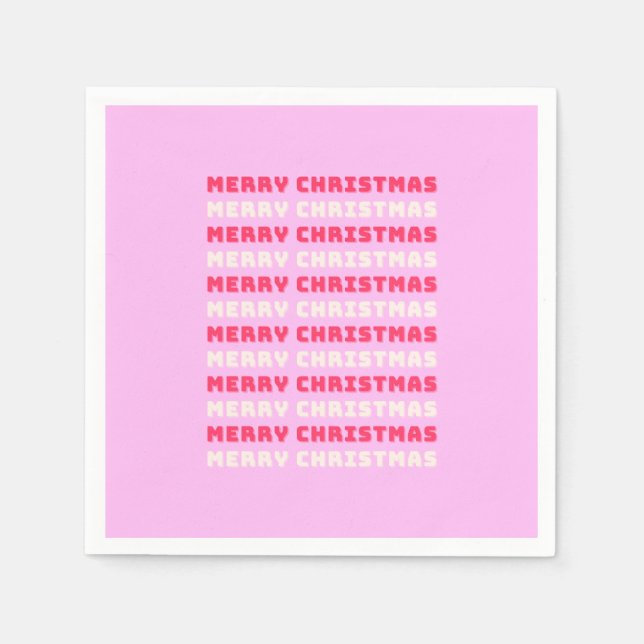 Servilleta De Papel Retro Feliz Navidad Pink Holiday Decppy Preppy (Anverso)