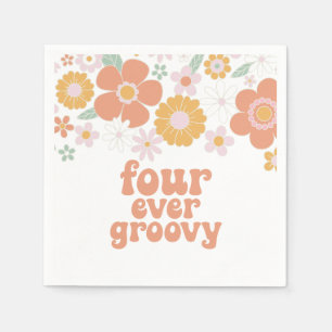 Servilleta De Papel Retro Floral Cuatro siempre groovy 4º cumpleaños