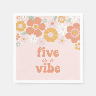 Servilleta De Papel Retro Floral Five es una Vibra 5º cumpleaños