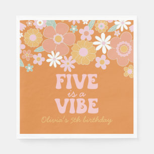 Servilleta De Papel Retro Floral Five es una Vibra cumpleaños 5