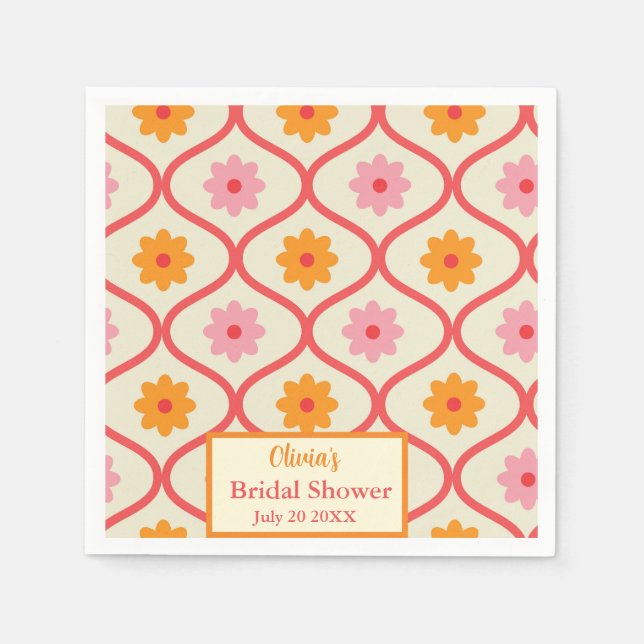 Servilleta De Papel Retro Floral Ogee Mid-Century Modern Bridal Shower (Anverso)