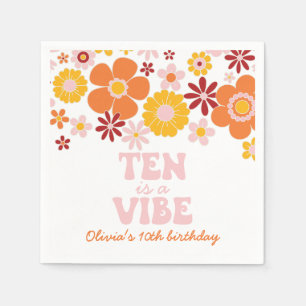 Servilleta De Papel Retro Floral Ten es una Vibra cumpleaños 10