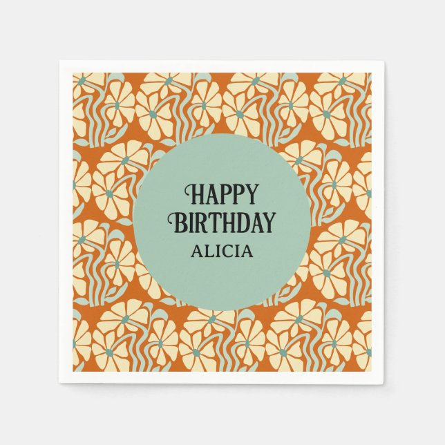 Servilleta De Papel Retro Funky Groovy Boho Cumpleaños Botánico (Anverso)