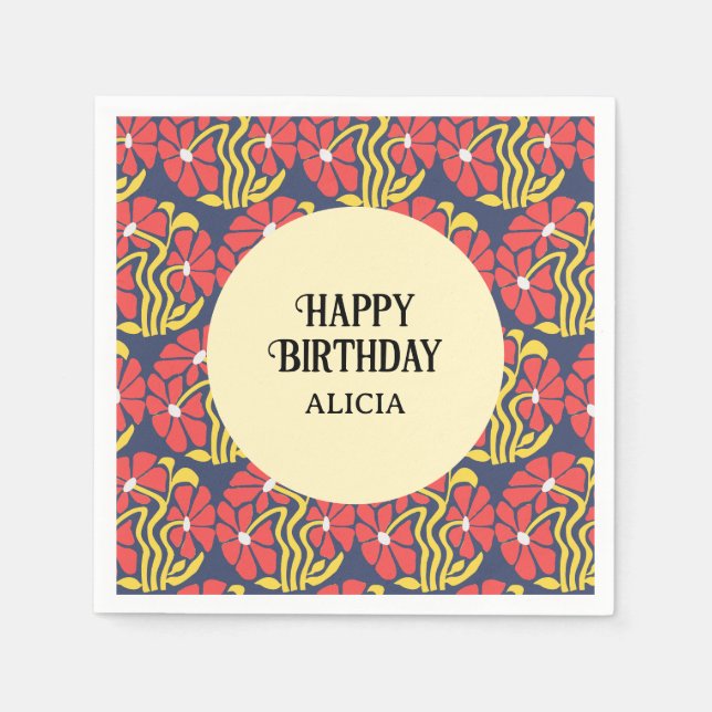 Servilleta De Papel Retro Funky Groovy Trippy Daisy Floral Cumpleaños (Anverso)