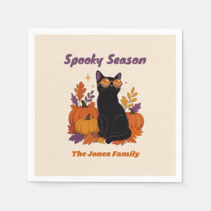Servilleta De Papel Retro Gato Negro Halloween, Espeluznante Personali
