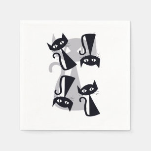 Servilleta De Papel Retro, gatos negros de mediados de siglo