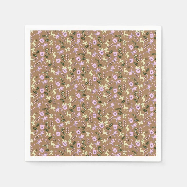 Servilleta De Papel Retro Gingerbread Deer Candycane trata a Navidades (Anverso)