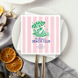 Servilleta De Papel Retro Girl Beach Club Pink Stripes Birthday