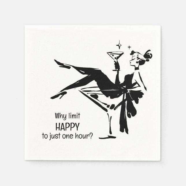 Servilleta De Papel Retro Glam Happy Hour - Martini Diva Design (Anverso)