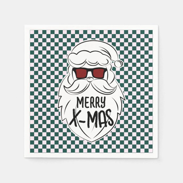 Servilleta De Papel Retro Green Pink Checkered Santa Claus Christmas  (Anverso)