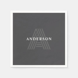 Servilleta De Papel Retro Gris oscuro Monogramo moderno Nombre