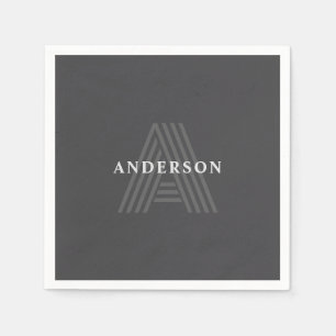 Servilleta De Papel Retro Gris oscuro Monogramo moderno Nombre