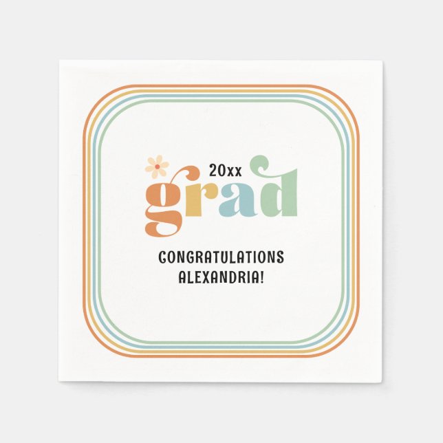 Servilleta De Papel Retro Groovy Boho Daisy 2025 Grad Fiesta (Anverso)