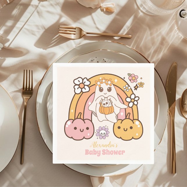 Servilleta De Papel Retro Groovy Halloween Little Boo Baby Shower (Subido por el creador)