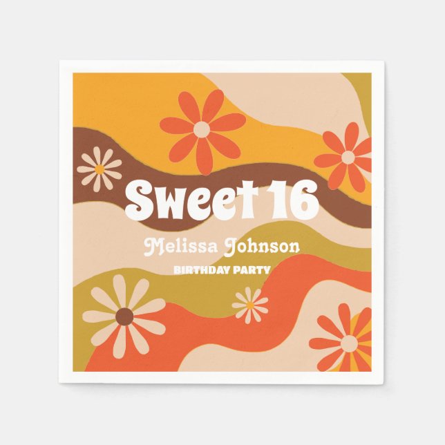 Servilleta De Papel Retro Groovy Hippie Flower Sweet 16 (Anverso)