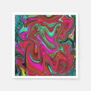 Servilleta De Papel Retro Groovy Magenta, arte abstracto rojo y azul