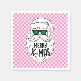 Servilleta De Papel Retro Groovy Pink Checkered Santa Claus Christmas