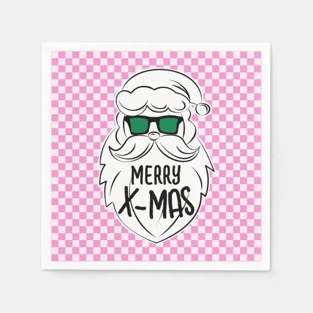 Servilleta De Papel Retro Groovy Pink Checkered Santa Claus Christmas  (Anverso)