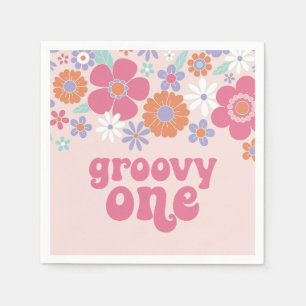 Servilleta De Papel Retro Groovy Uno Floral Rosa