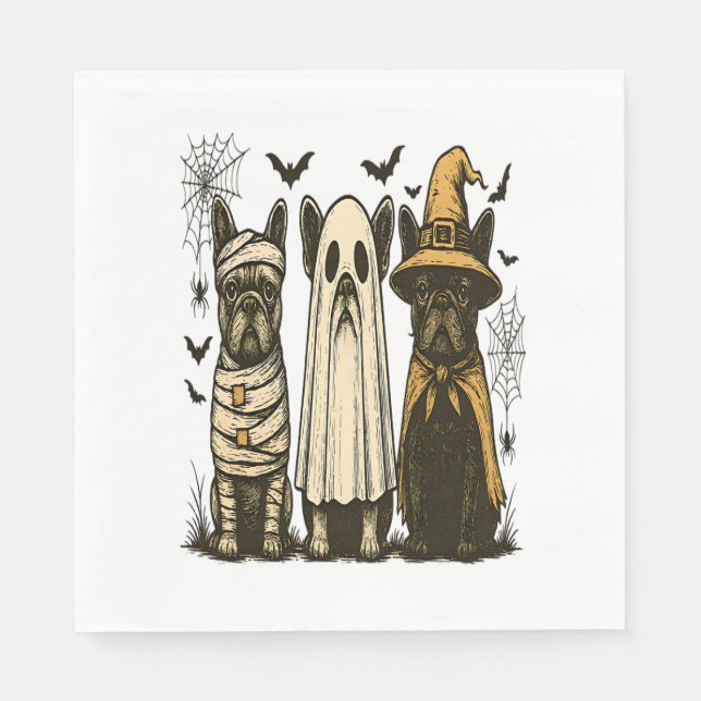 Servilleta De Papel Retro Halloween Fantasma Bulldog francés Gótico Pn (Anverso)