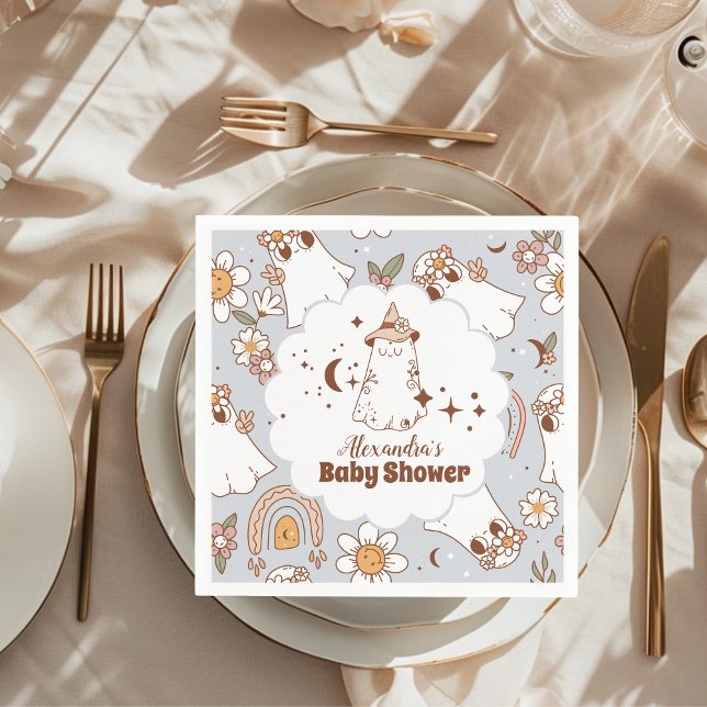 Servilleta De Papel Retro Halloween Little Boo Baby Shower (Subido por el creador)