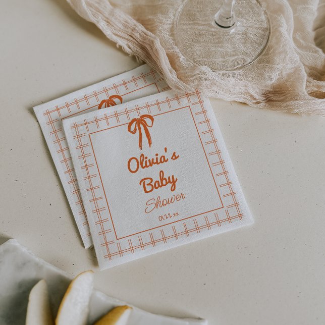 Servilleta De Papel Retro Hand Drawn Orang Bow Gingham Baby Shower (Subido por el creador)