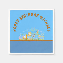 Servilleta De Papel Retro Happy Birthday Animal Train Paper Plate