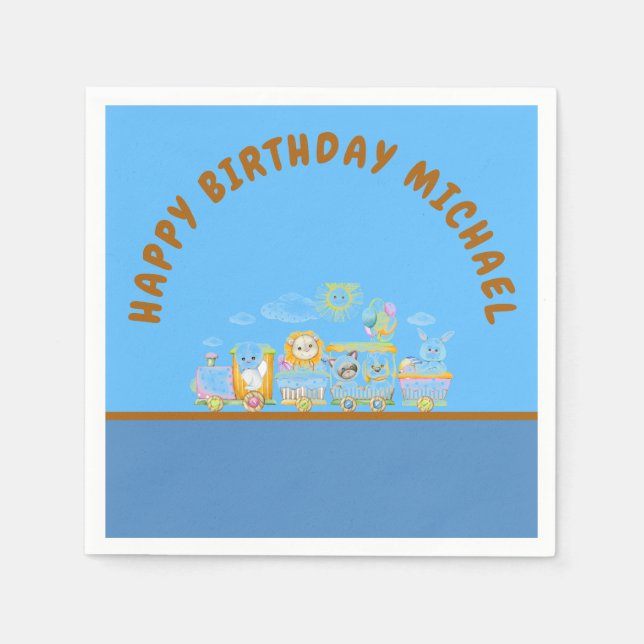 Servilleta De Papel Retro Happy Birthday Animal Train Paper Plate (Anverso)