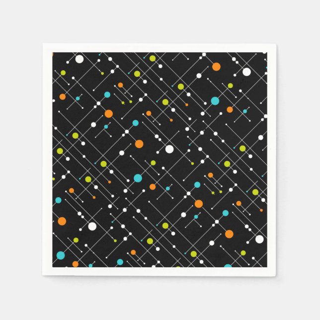 Servilleta De Papel Retro Hipster Black Space Age Atomic (Anverso)