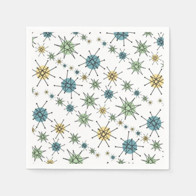 Servilleta De Papel Retro Hipster Space Age Atomic Starburst (Anverso)