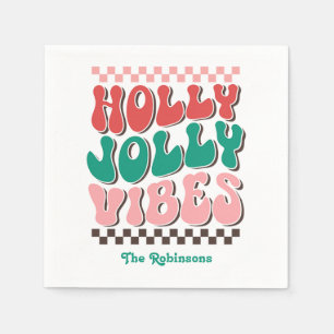 Servilleta De Papel Retro Holly Jolly Vibes Personalizado Navidades Fi