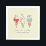 Servilleta De Papel Retro Ice Cream Cone 18th Birthday Personalizado<br><div class="desc">Novedades para el verano de 2004. Un diseño retro patriótico cuenta con 3 helados de color rojo,  blanco y azul pastel retro. Dos líneas de texto modificable permiten realizar el personalizar de este diseño.</div>