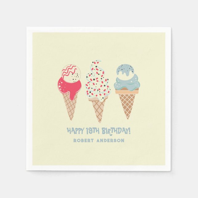 Servilleta De Papel Retro Ice Cream Cone 19th Birthday Personalizado (Anverso)